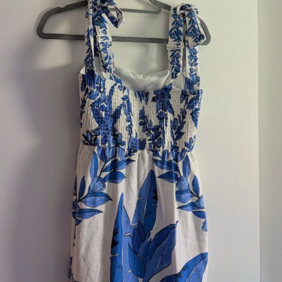 CALYPSO ST. BARTH Linen Blend Beaded Strap Placed Print Midi Dress Sz XS - Picture 5 of 10